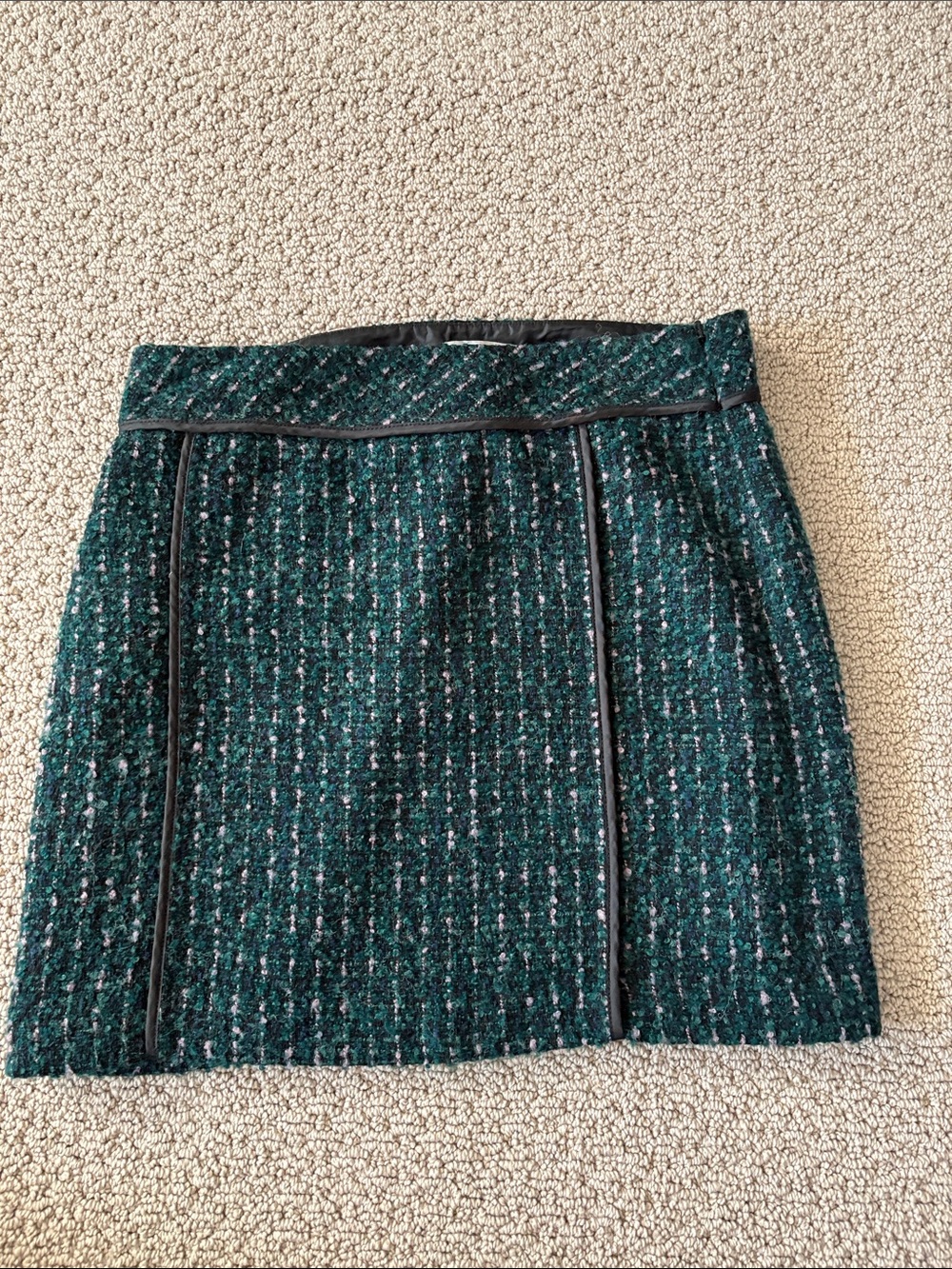 Loft Green Recycled Wool Blend Tweed Mini Skirt with Black Trim